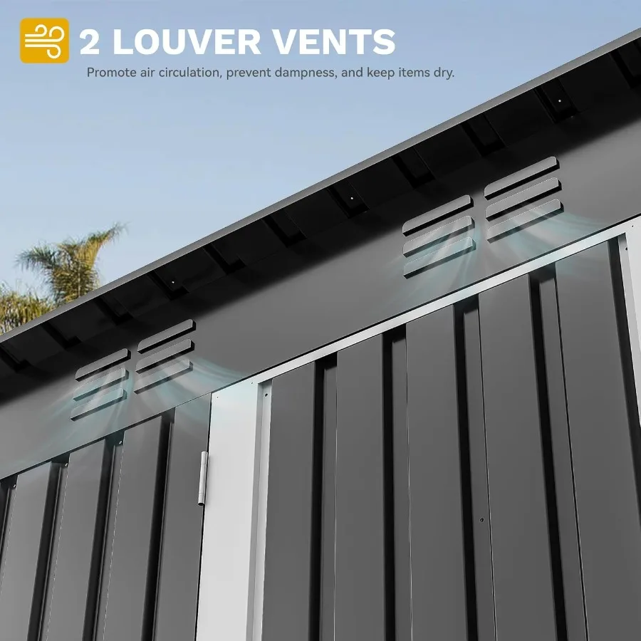 سقيفة تخزين خارجية معدنية شديدة التحمل مقاس 5 × 3 أقدام مع باب قابل للقفل وتهوية تصميم مقاوم للماء لتخزين أدوات الدراجات #6