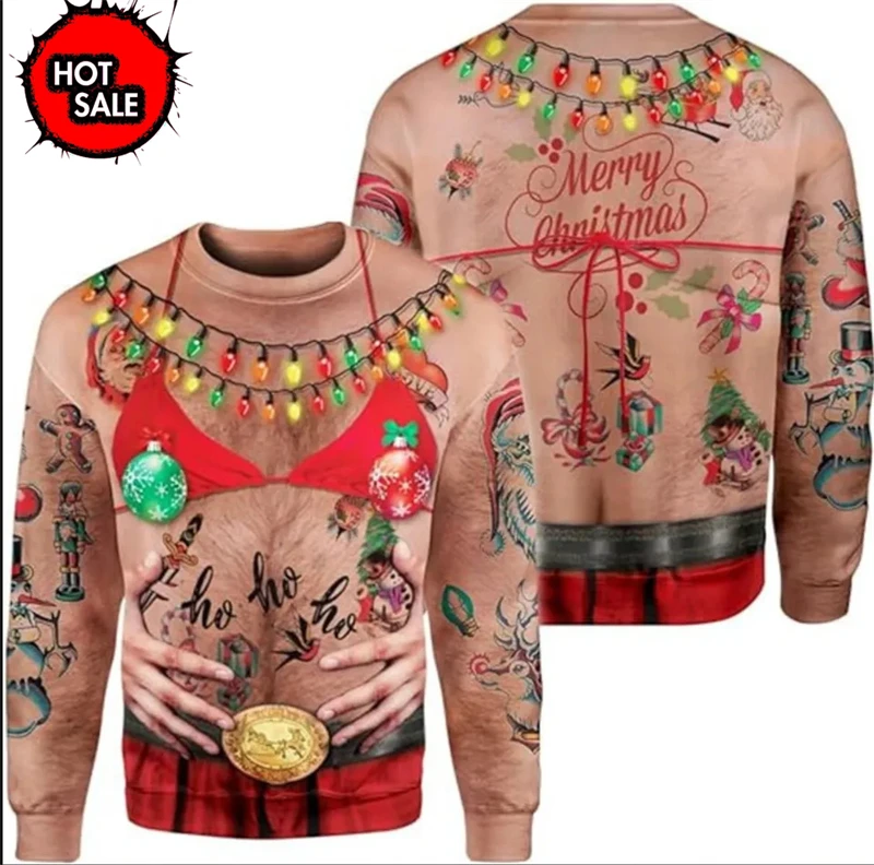 Hot Sale Santa Claus Cosplay Ugly Christmas Sweater Men Casual Holiday Party Pullovers Xmas Uniform Sweatshirts Unisex Tracksuit