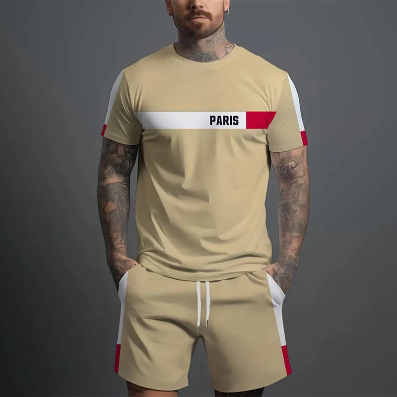 

New Fashion Men's T-shirt Sportswear Summer Casual Clothing Short-sleeved T-shirt Shorts Basic Two-piece Set