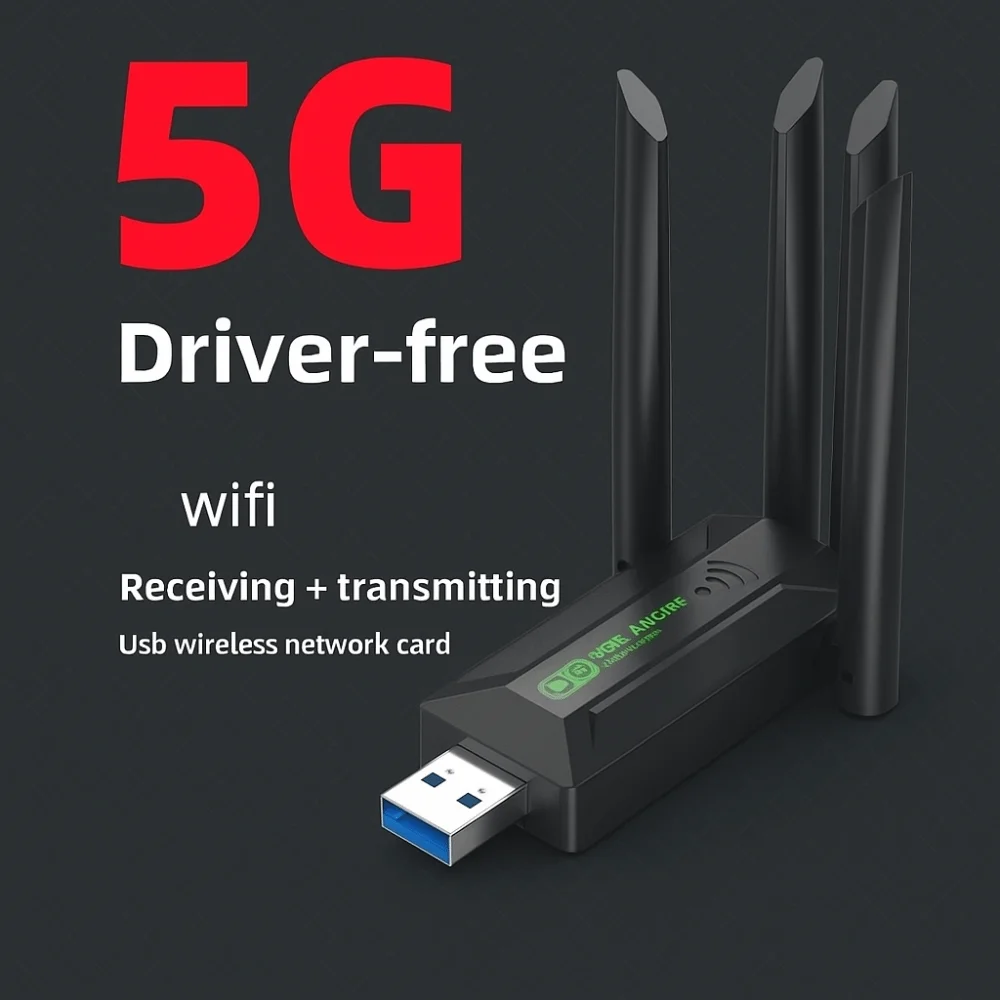 Adattatore USB WiFi Dual Band a 4 antenne Ricevitore 2.4G/5Ghz Dongle WiFi 1200Mbps Driver di interfaccia USB Scheda di rete wireless gratuita