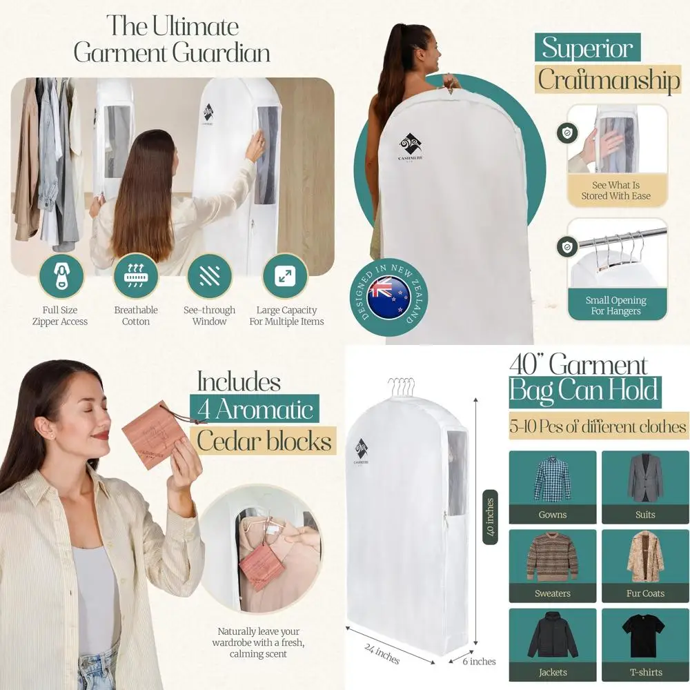 

Premium 40 Cotton Suit Bag with 6 Gusset and 4 Cedar Blocks for Hanging Clothes Protection