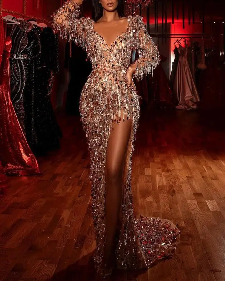 

Сексуальное длинное вечернее платье с пайетками Sve, женское бальное платье, юбка трапециевидной формы, официальная одежда iny, блестящая ткань