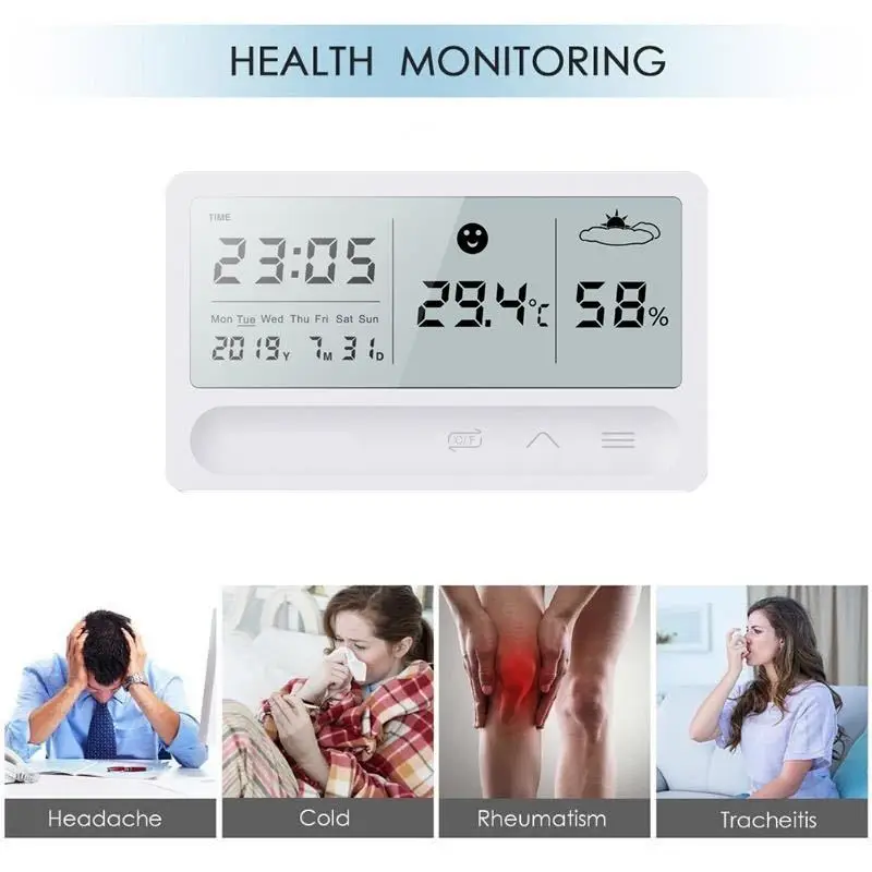 Indoor LCD Large Screen Multi-function Rechargeable Humidity Meter Hygrometer Wall Mounted Electronic Dry and Wet Temperature