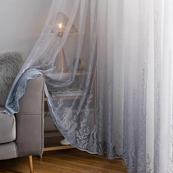 1PC Nordic Tulle cheap White-Gray yarn Simple  Embroidered Curtains for Living Room Bedroom Window Decor Luxury Blackout Gauze