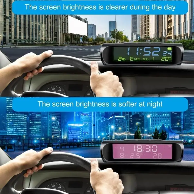 

2025 New Small Digital Car Dashboard Clock Solar Power & Rechargeable Clear LCD Time Display Watch On Car Clock