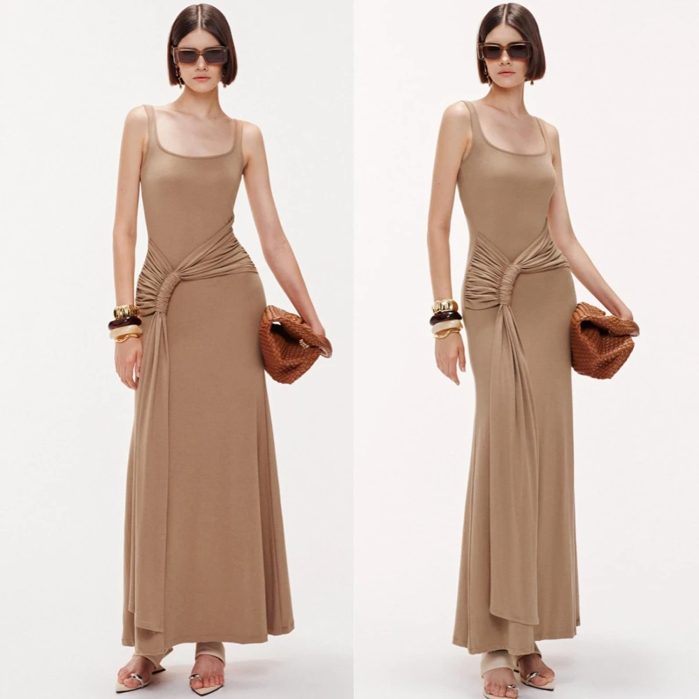 فستان سهرة رائع مخصص من الجيرسيه مغرفة كلاسيكي بدون أكمام فستان كوكتيل حورية البحر سباركلي للمناسبات الخاصة #2