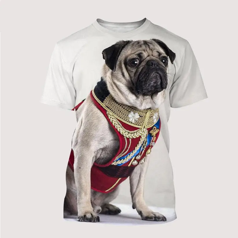 New Men\'s Ladies Kids T-shirts Funny Pug 3d Printed Cute Animals Short Sleeves Summer Breathable Lightweight Sports Tops