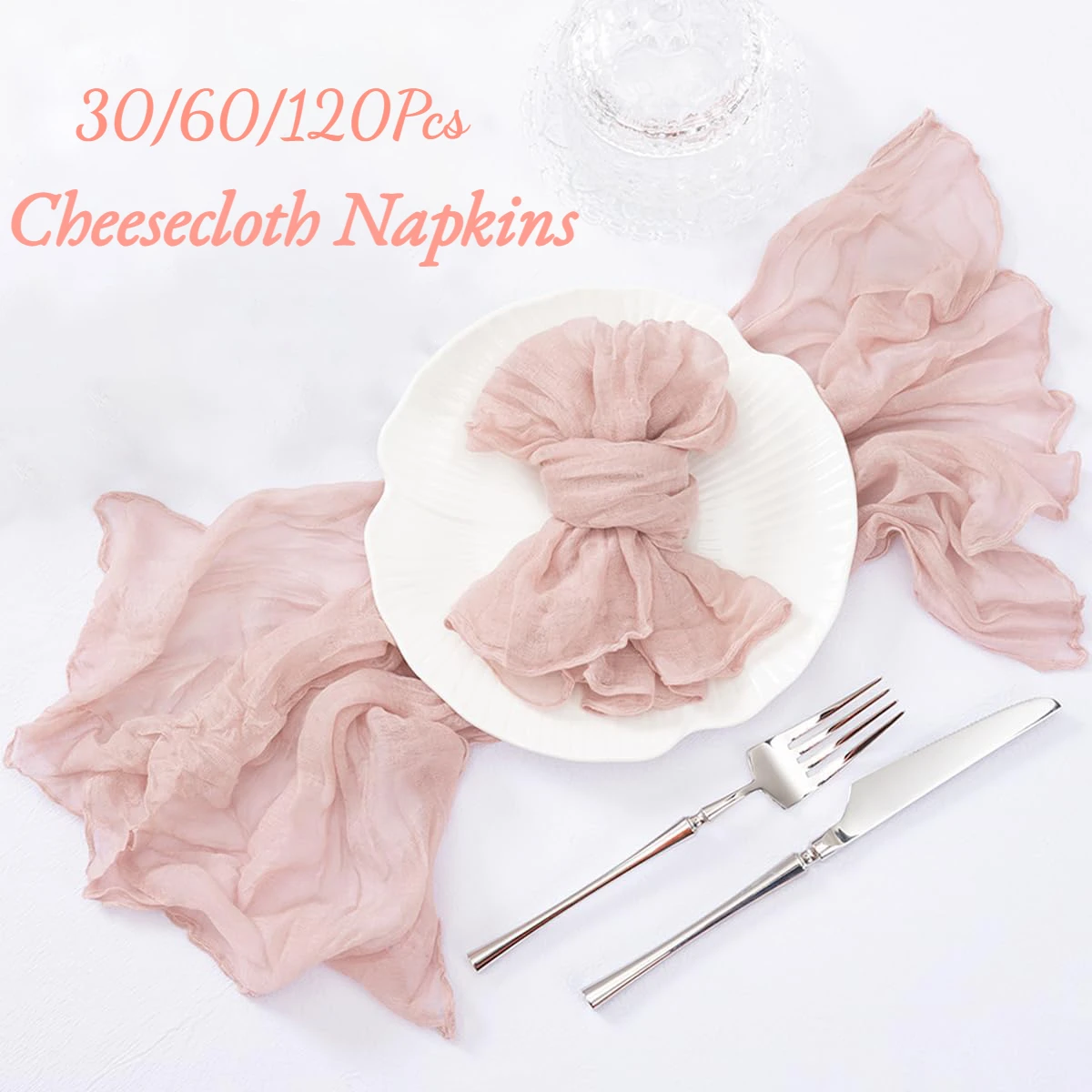 30-120Pcs Pink Cheesecloth Napkins Boho Gauze Wrinkled Napkins Rustic Cotton Dinner Napkins for Wedding Party Xmas Decor