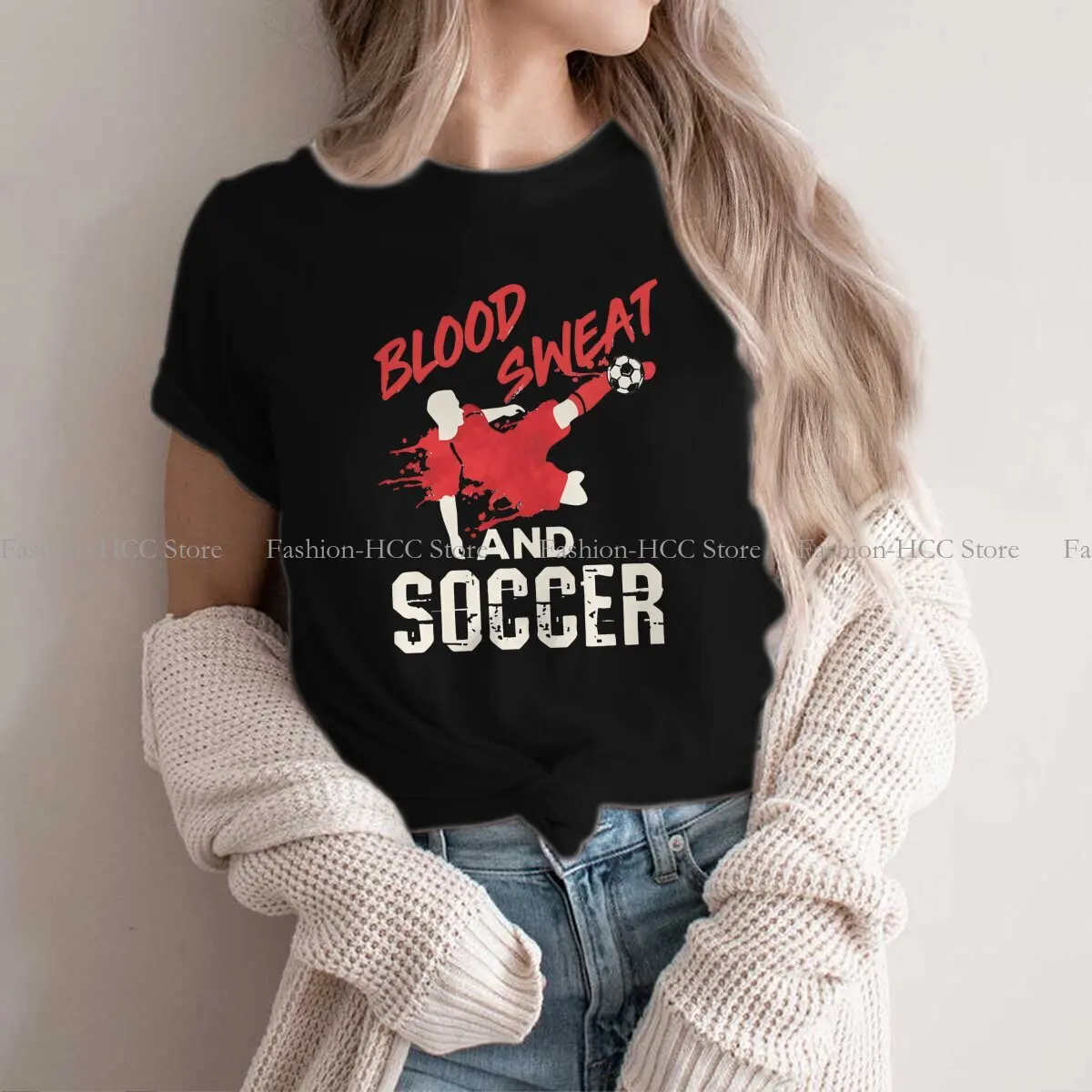 Blood Sweat And Soccer Graphic Polyester TShirt Soccer Style Casual T Shirt Women