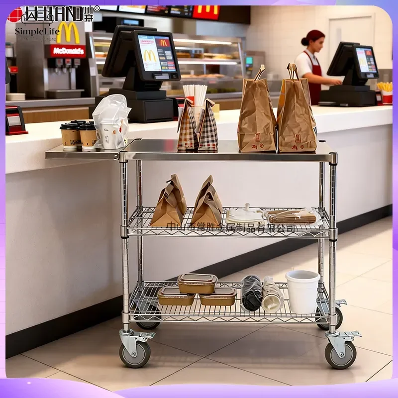 Stainless Steel Kitchen Cart with Wheels Rolling Mobile Storage Rack for Cooking Prep Food Prep Catering Takeaway Packing