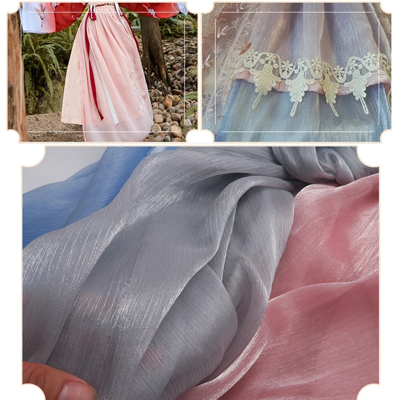 Bright Liquid Water Light Satin Organza Fabric Wrinkled Shiny Satin Silk Iridescent Cloth For Diy Hanfu Dress Sewing Material