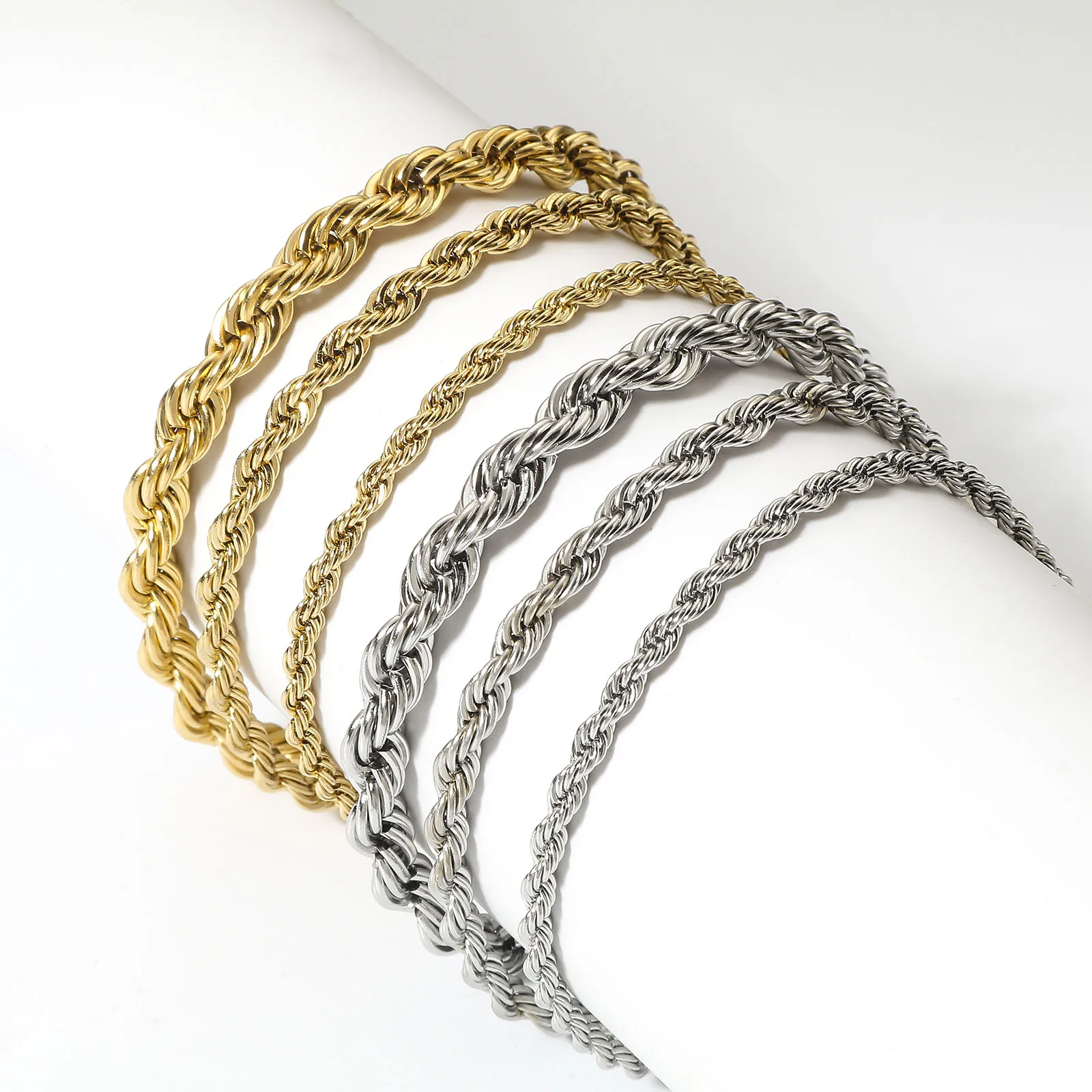 Fashion 304 Stainless Steel Twisted Rope Chain Bracelets For Women Men Minimalist Punk Bracelet Jewelry Gold/Silver Color 20cm