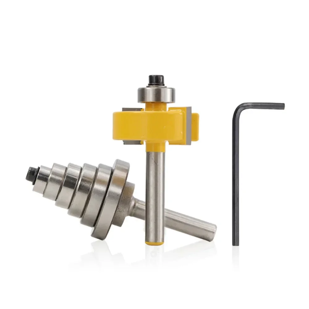 

7 pcs 1/4 "(6.35mm) rod rabbet router bit with 6 bearings set adjustable tenon cutter t slot wood milling