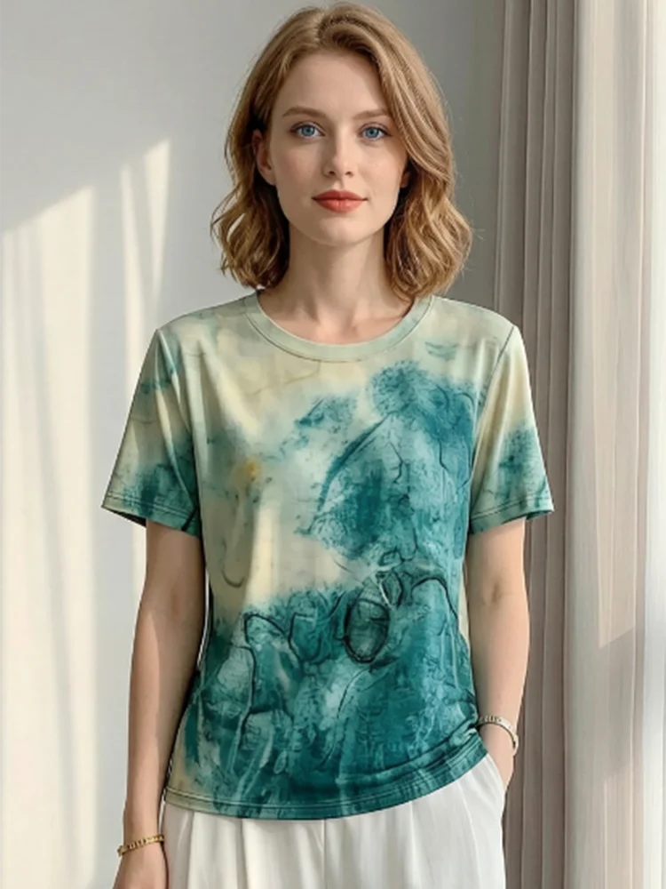Summer Clothing New Fashion Positioning Cartoon Printed Short Sleeved T-shirt Base Shirt Slim Fit Top for Women S591