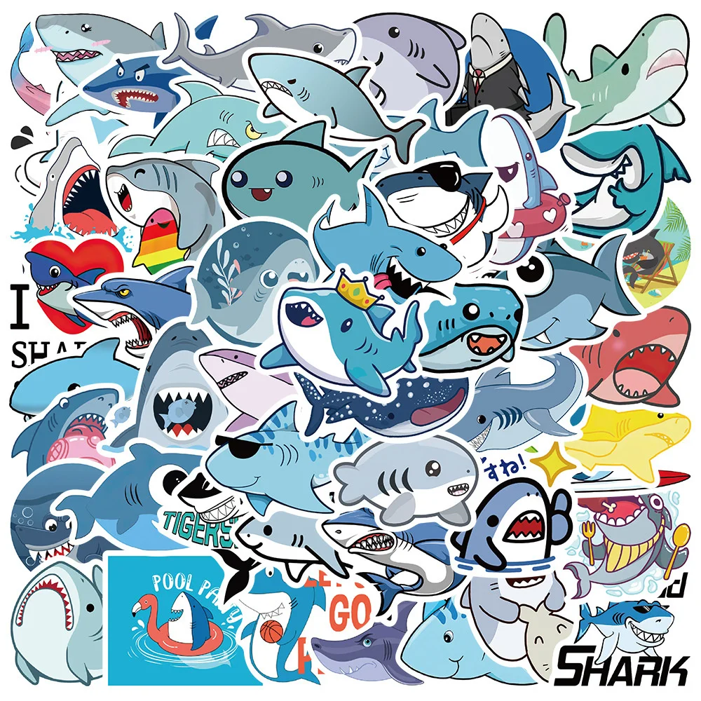 10/30/50pcs Sea Creature Shark Cartoon Cute Sticker For Kids Toys Luggage Laptop Ipad Skateboard Journal Gift Guitar Sticker Who