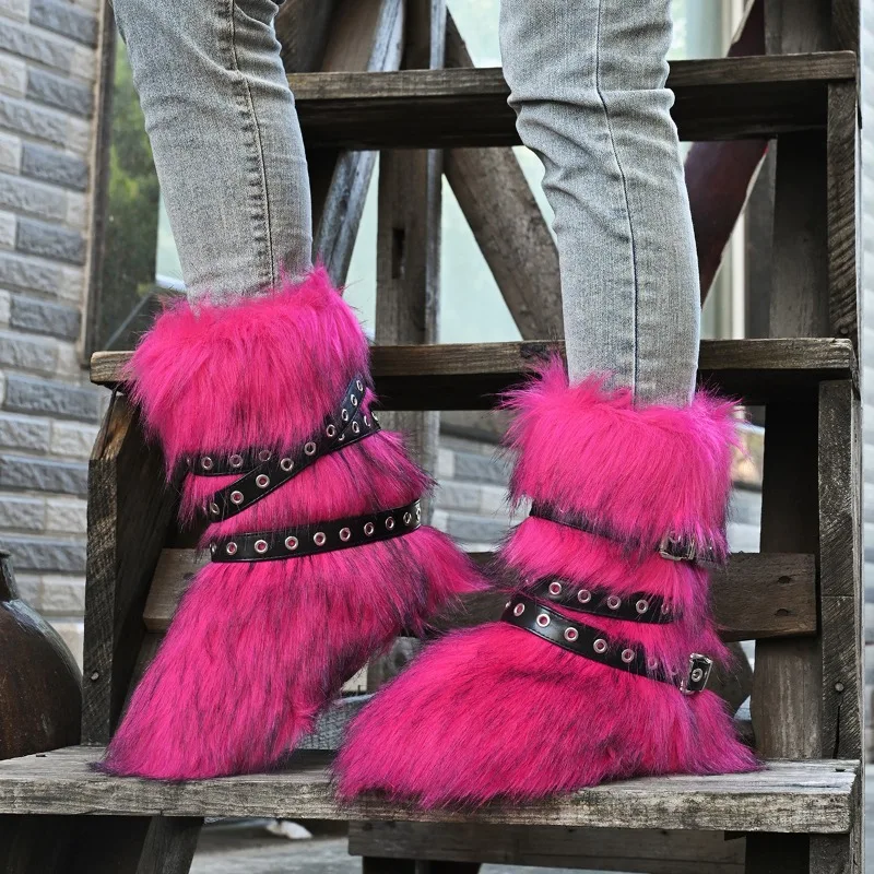 أحذية قطنية قطيفة بإبزيم حزام شتاء جديد بأكمام دائرية ونعل ناعم ومضادة للانزلاق ومقاومة للاهتراء أحذية الثلوج