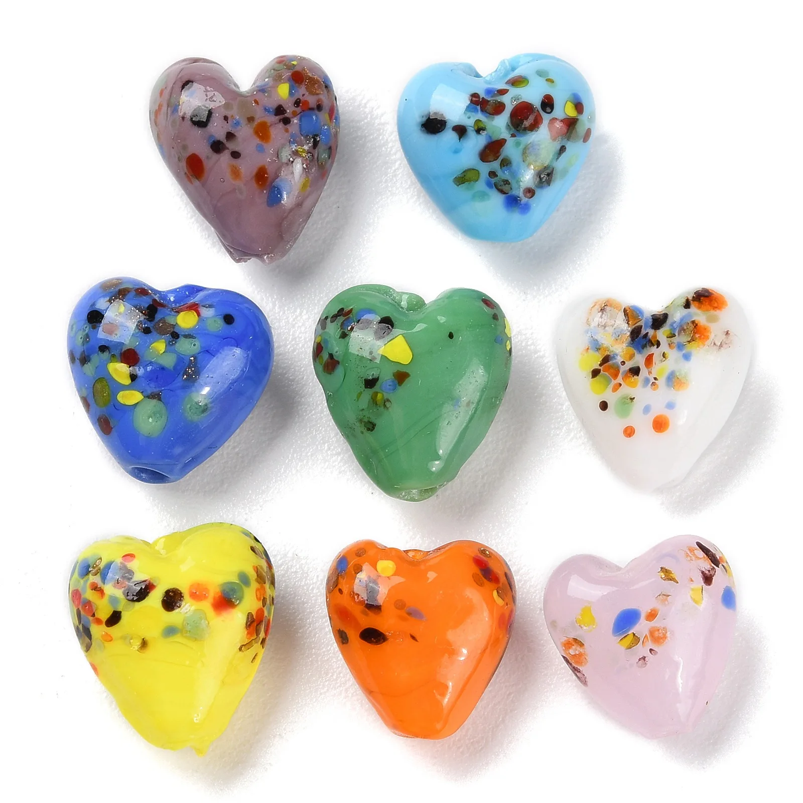 35pcs Heart Beads Handmade Lampwork Beads with Enamel Loose Spacer Beads for Jewelry Making DIY Bracelet Necklace Craft Supplies