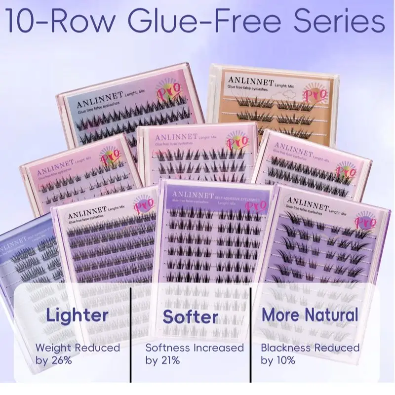 رموش صناعية متعددة الأنماط خالية من الغراء - ضوء Anlinnet الطبيعي الناعم كهواء مرن ومريح ولا يتطلب لاصق #2