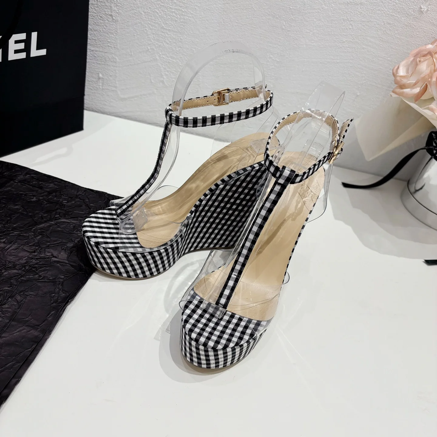 Alionly Thick Soled Wedge Sandals for Women 2024 New Style Mouth Fashionable Height Increasing Strap Sponge Sole High Heels