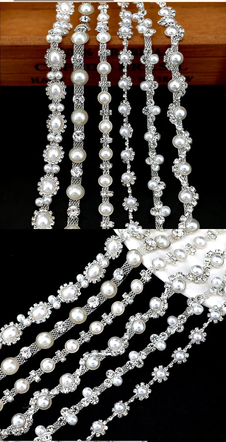 10 Yards Strass Kette Kristall Diamant Strass Intervall Perle Kette Kleidung Zubehör DIY Hochzeit Party Dekoration Geschenk – Detail 2