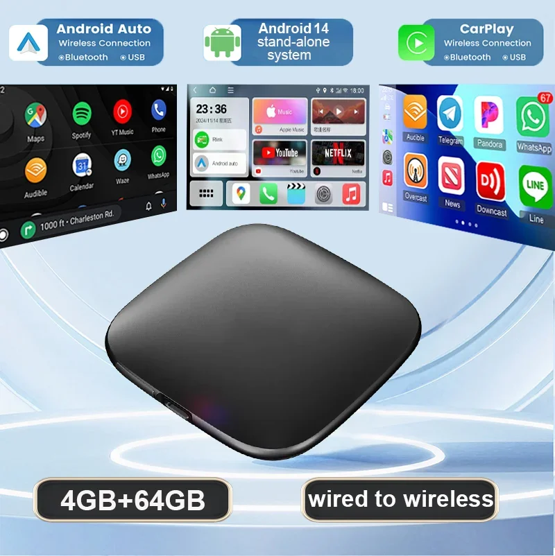 Auto Ai Box Android 14 Draadloze Android Auto & CarPlay Smart TV Box Ondersteunt Youtube Netflix Auto-accessoires intelligente systemen