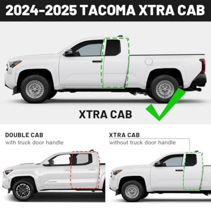 لوحات جري منسدلة متوافقة مع 2024-2026 Toyota Tacoma Xtra Cab Access Cab ثنائي المرحلة محكم مسحوق أسود مطلي Ta #3