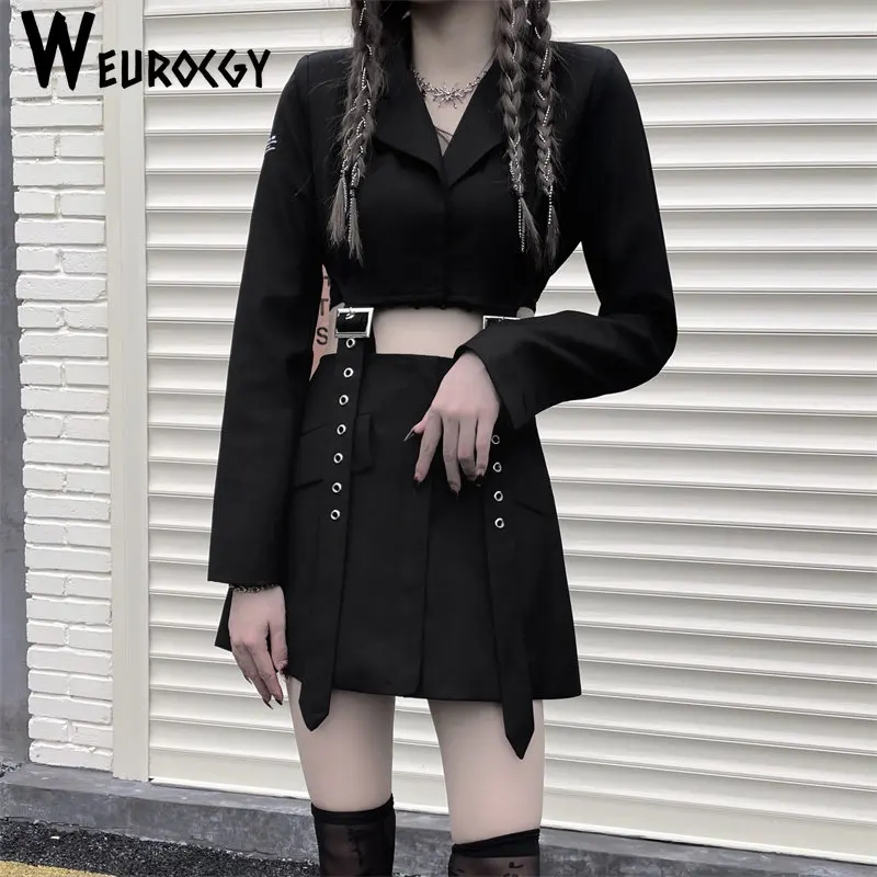 Set di gonne da donna per donna New Gothic Harajuku Rock Punk Nero Estate e autunno Minigonna a pieghe Gas Eye Fashion Girl