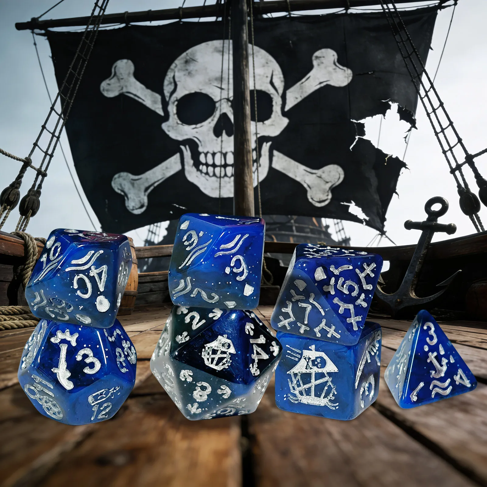 مجموعة من 7 قطع من نرد بتصميم  - مراجعة Board Game Pirates وسعره