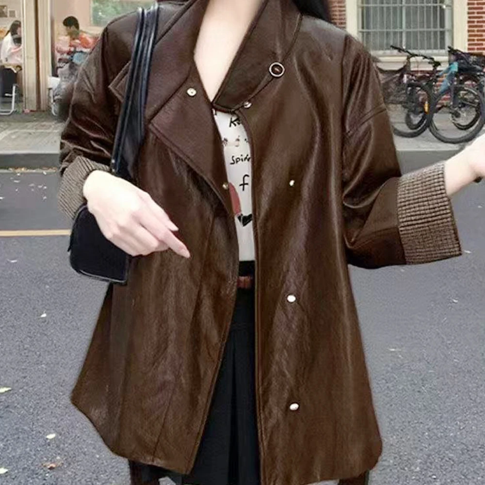 سترة جلدية رقيقة أنيقة ميلارد أزياء المرأة معطف ربيع الخريف سترة قمم عارضة #6