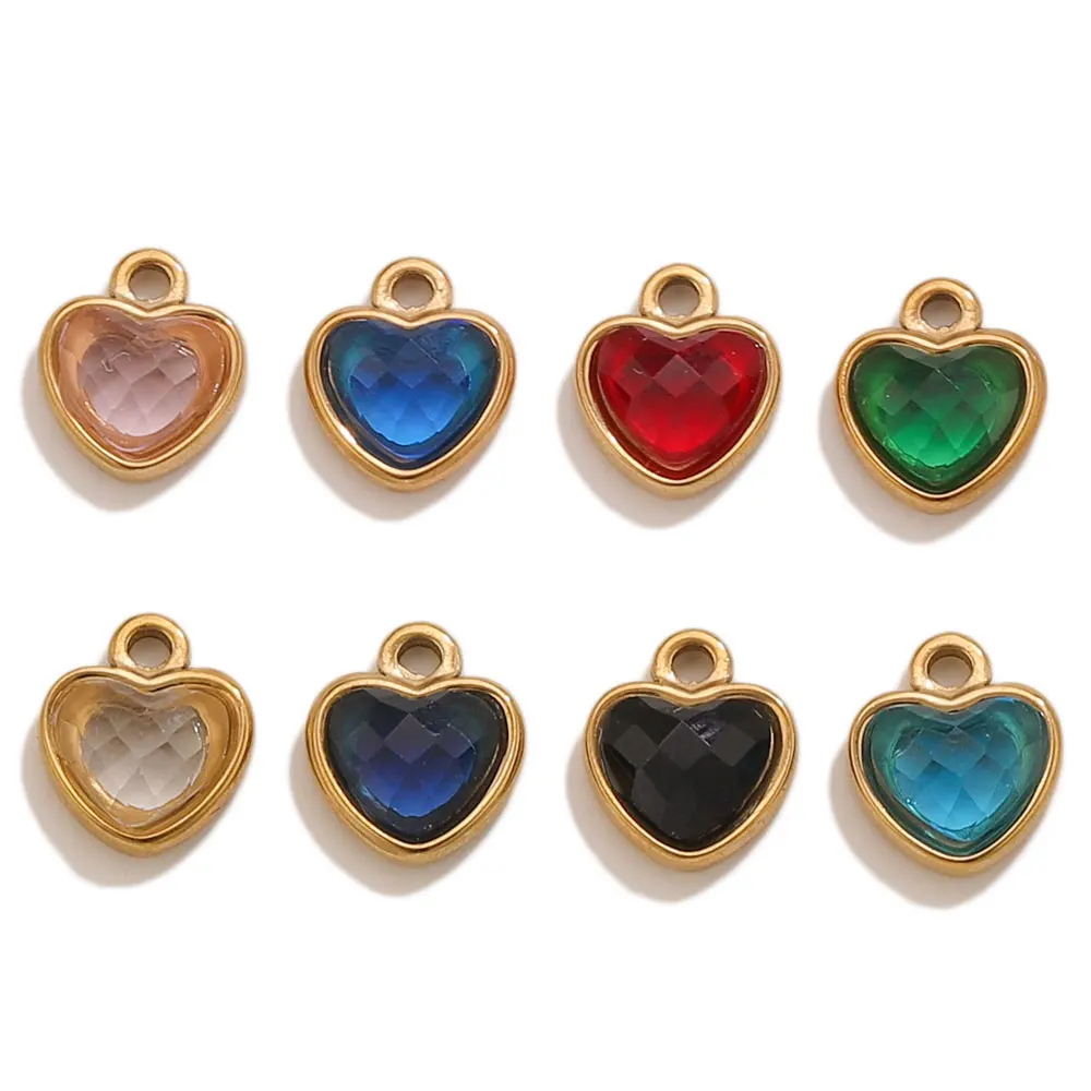 5pcs Sainless Steel Zircon Heart Charms For Jewelry Making Necklace Bracelet Birthstone Pendants DIY Jewelry Accessories Bulk