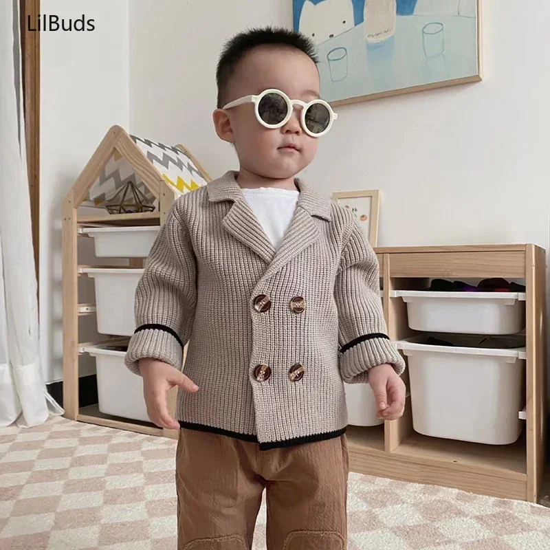 2024 Korean Baby Cardigans Children Vintage Knitted Outfit Boys Winter Knit Sweaters Coat Kids Double Breasted Sweater Jacket