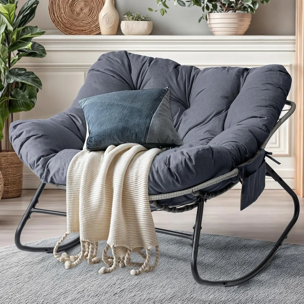 كرسي هزاز باباسان خارجي، كراسي هزازة داخلية كبيرة الحجم مع وسادة وجيوب جانبية قابلة للإزالة، بيضة الروك C