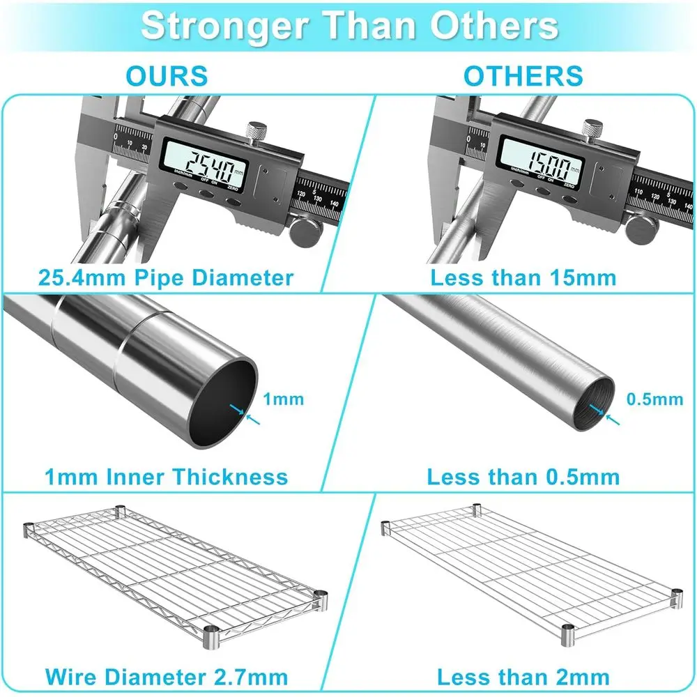 頑丈な4段調節可能なメタルワイヤーシェルフユニット、クロム仕上げ