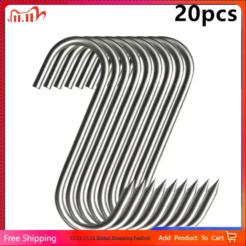 

Stainless Steel S Hooks with Sharp Tip Utensil Meat Clothes Hanger Hanging Hooks for Butcher Shop Kitchen Baking Tools