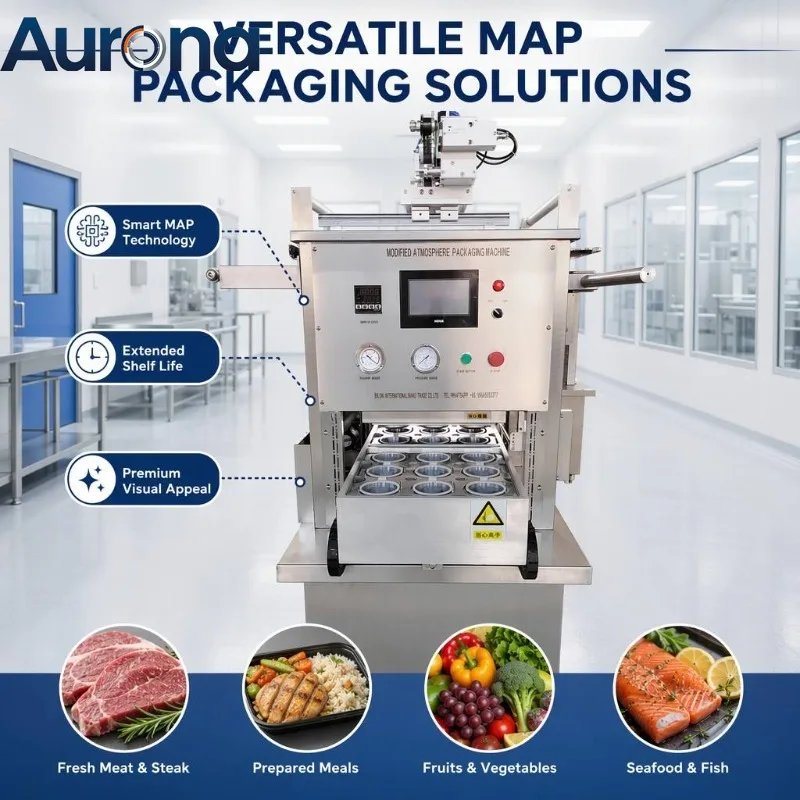 【Industrial】Modified Atmosphere Vacuum Tray Sealer Map Packaging Machine For Food Ready Meal Meat Fish Salad With Film
