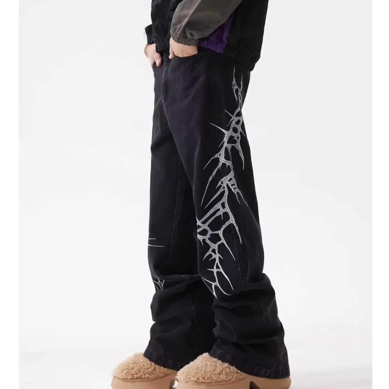 Men's Graphic Print Drawstring Waist Baggy Sweatpants Loose Straight Leg Pants with Pocket Jeans