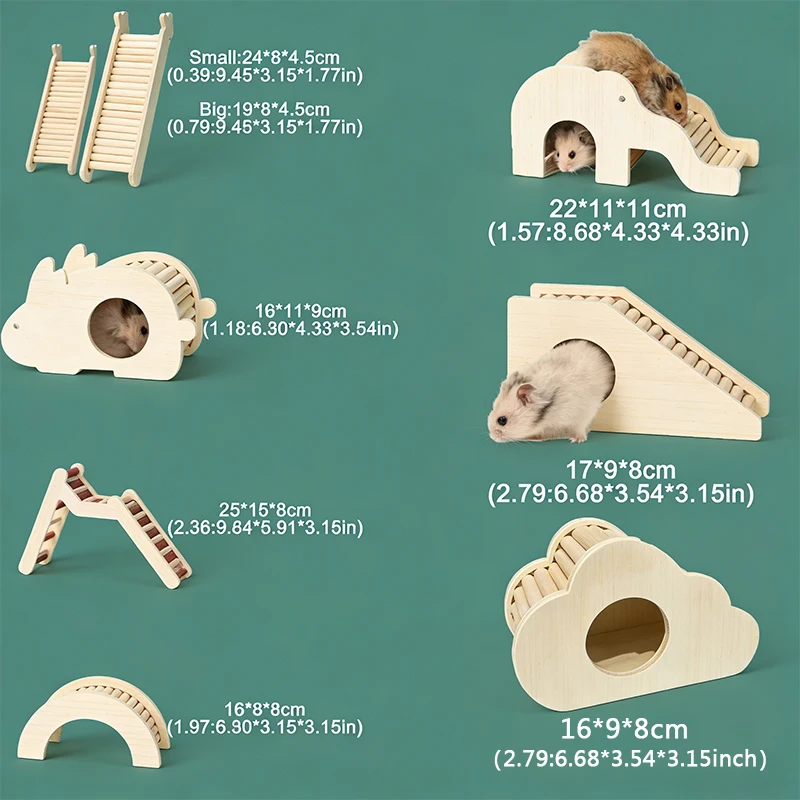 

Wooden Paint-Free Wax-Free Hamster House Hideout Guinea Pig Play Toy Climbing Decor Cage Accessories for Small Pet Landscape