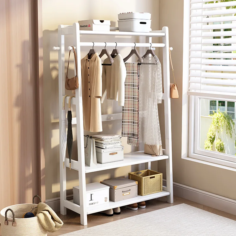 Household all-solid wood coat rack vertical wardrobe storage