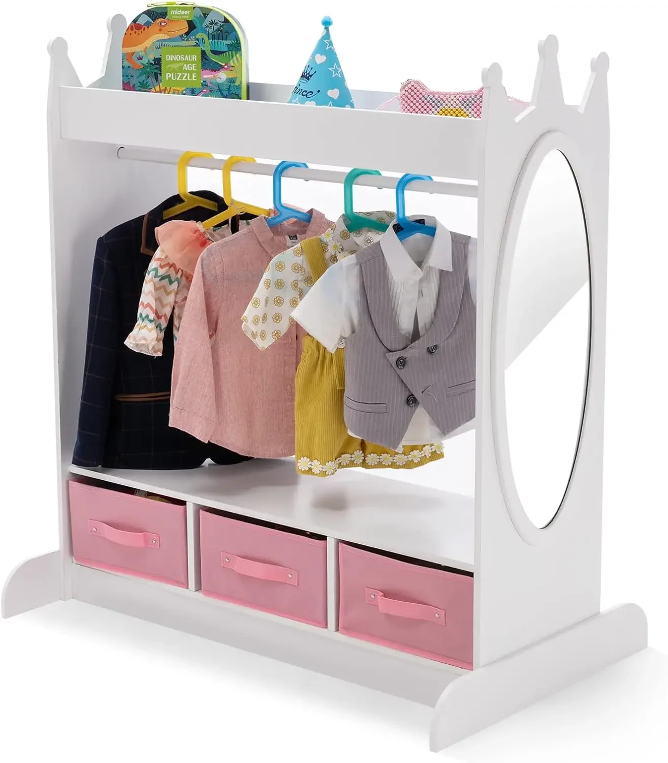 Kids Armoire Dress-Up Storage w/Mirror and Drawers,Dress up Closet,Costume Dress up Wardrobe,Pretend Storage Closet for Kids