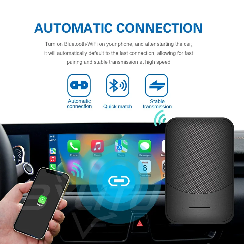 Adaptateur Carplay sans fil, Android Auto Dongle Plug and Play, Prise en charge Bluetooth, WiFi, Connexion automatique pour Hyundai Kia