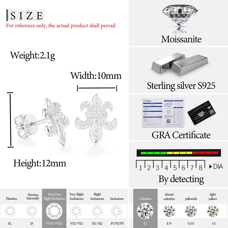 New Arrival D kolor Moissanite Iris stadniny kolczyk Hoop biżuteria ślubna prezenty dla kobiet 925 srebro Push kolczyki do uszu