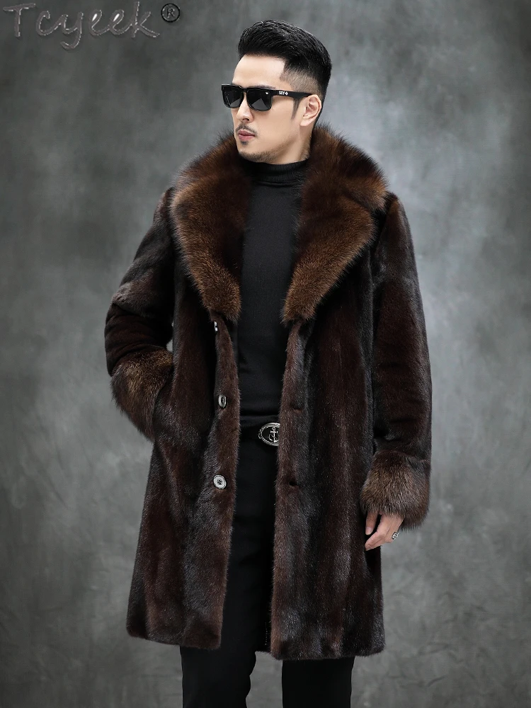 Tcyeek Winter Hoge Kwaliteit Echte Bontjas Heren Kleding Mode Mid-Long Natuurlijke Hele Nerts Bontjas Mannelijke Chaquetas Hombre Luxe