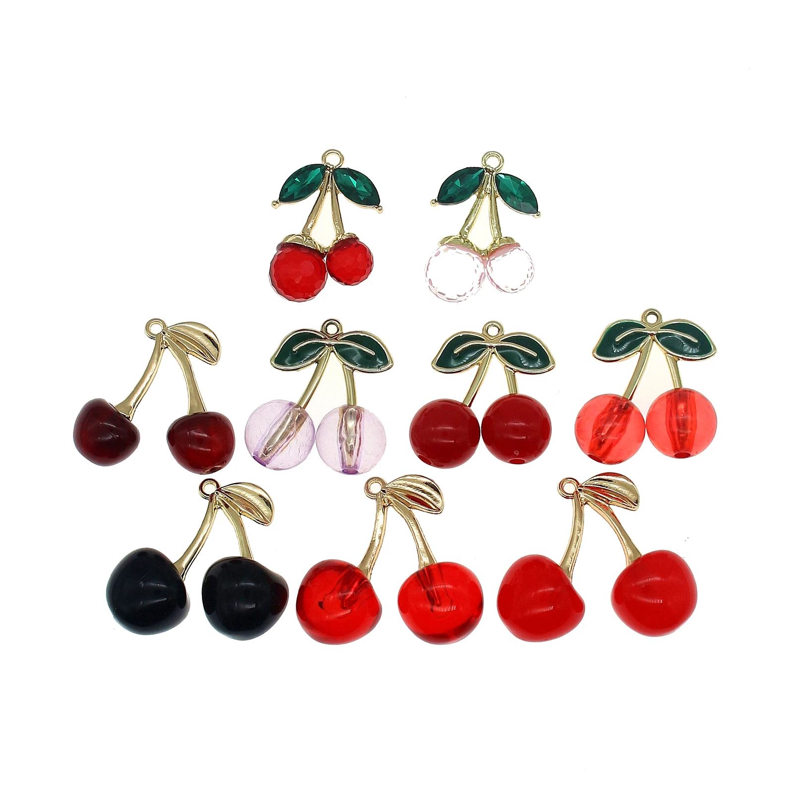 5pcs Cute Acrylic Fruit Golden Silver Color Cherry Acrylic Stereo Oil Enamel DIY Charms for Bag Earring Jewelry Making Handmade