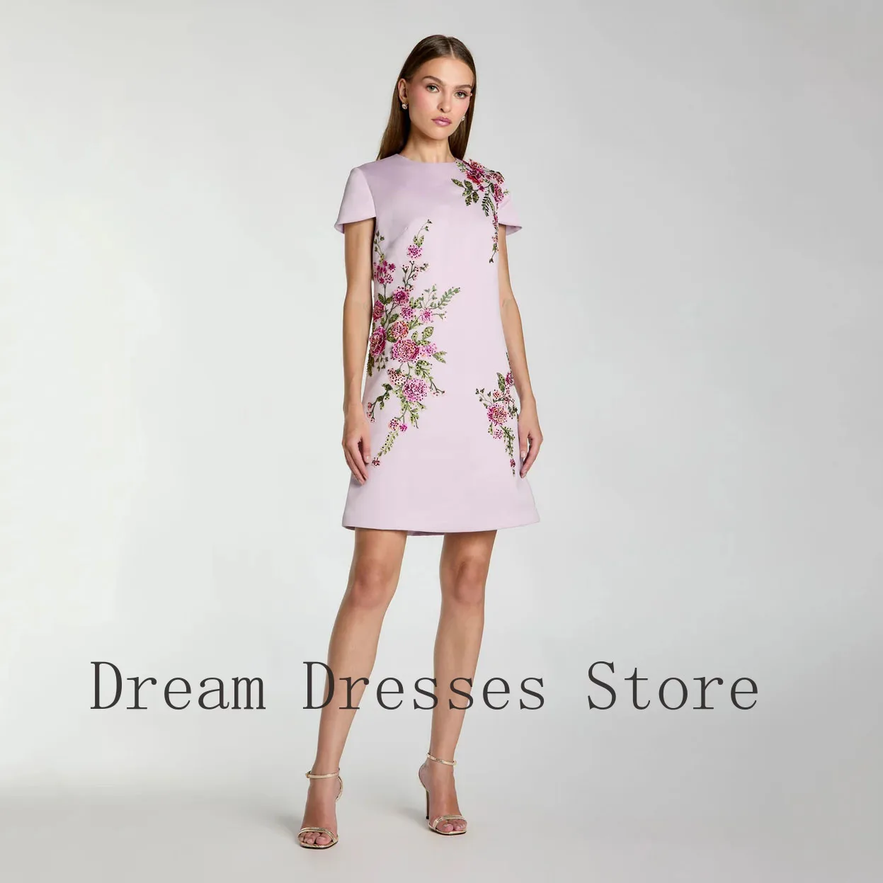 

Customized Chinese Style Charmeuse Applique Rhinestone A-line High Collar Midi Dresses Bespoke Occasion Dresses Sizes Available