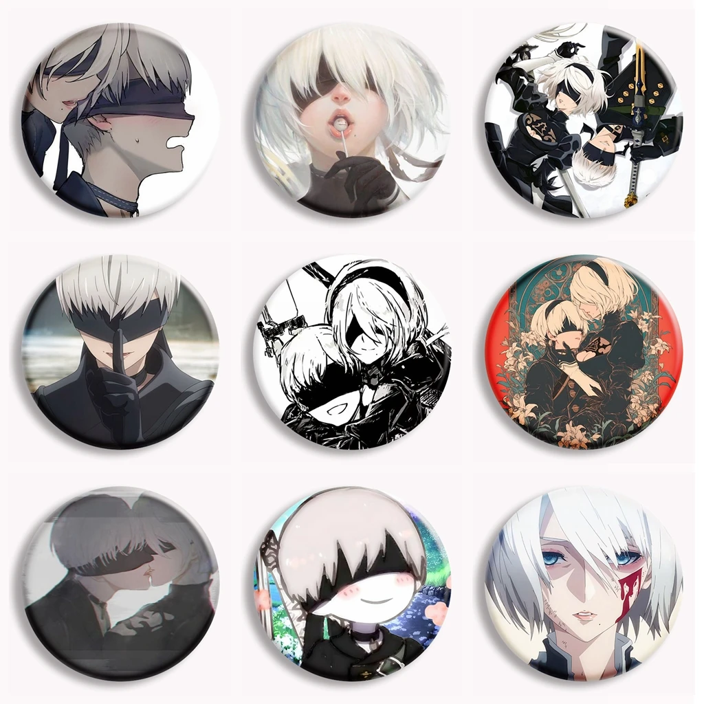 Yorha Figure NieR Automata 2B x 9s Anime Button Pin Popular Game Character Fanart Cartoon Brooch Badge Bag Accessories Decor