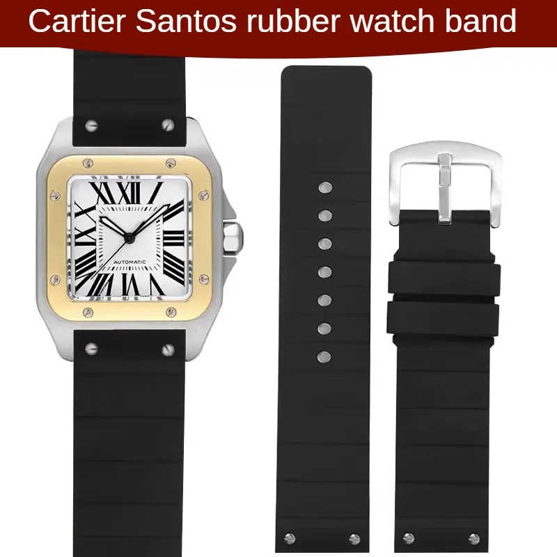 

Silicone Watch With Substitute Santos Strap Santos Santos 100 Series Flat Interface Rubber Watchband With 23mm