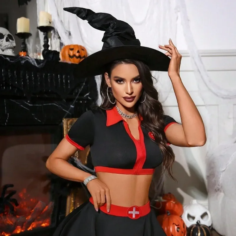 Toucheart هالوين مثير تأثيري ممرضة موحدة سليم فضحك يغرق الخصر التباين اللون المرأة مثيرة للاهتمام ممرضة موحدة مجموعة