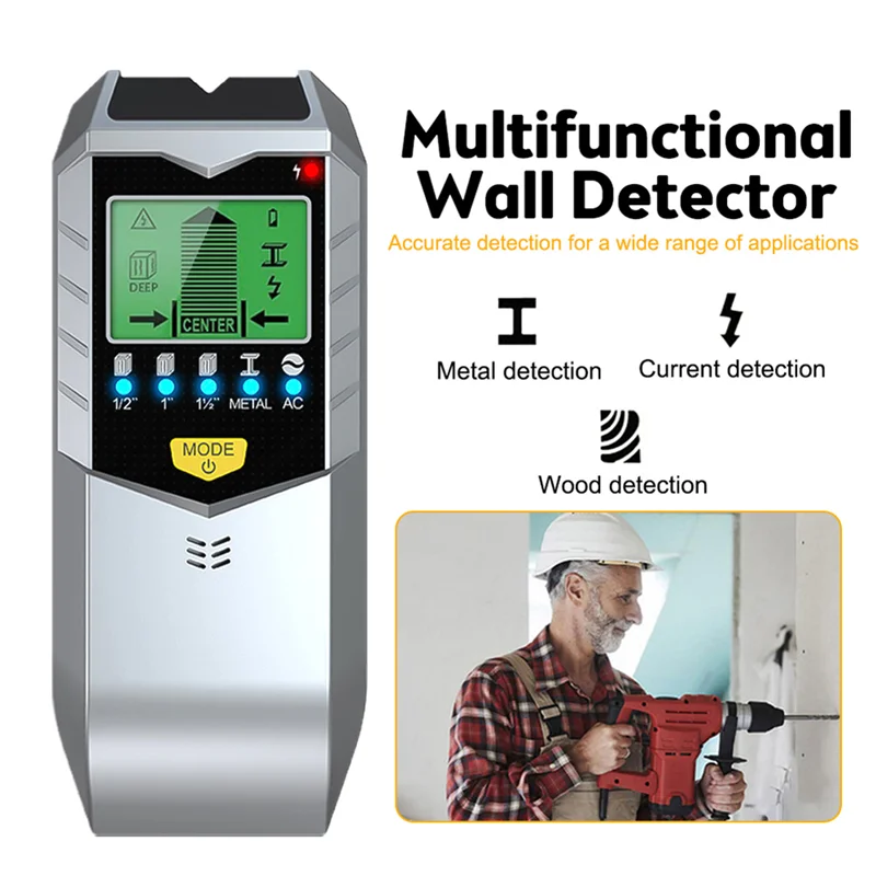 Detektor Elektronik 5-In-1 Sensor Pencari Kancing Dinding Pemindai Dinding Tepi Pusat Mendeteksi Kabel Langsung Kayu/Logam/AC Di Dalamnya