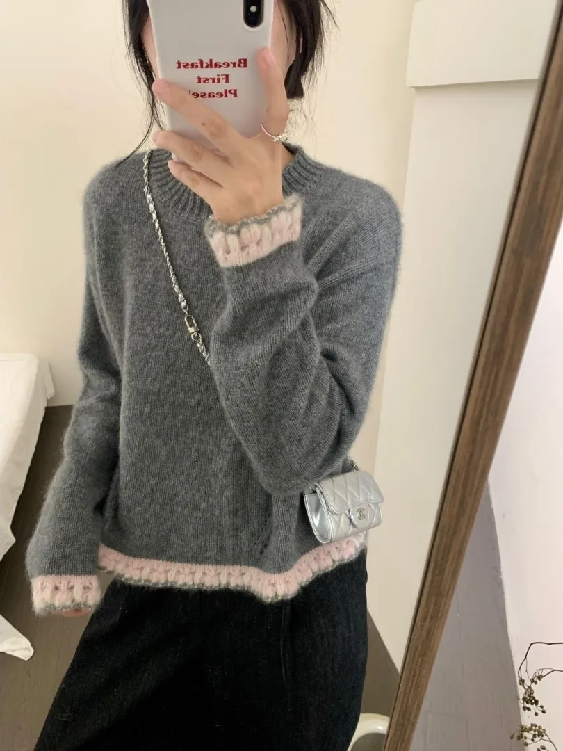 أنيقة حلوة كسول Sle الدانتيل محبوك أعلى المرأة الخريف الشتاء تصميم جديد الإحساس فريد خاص سترة قاعدة irt #1