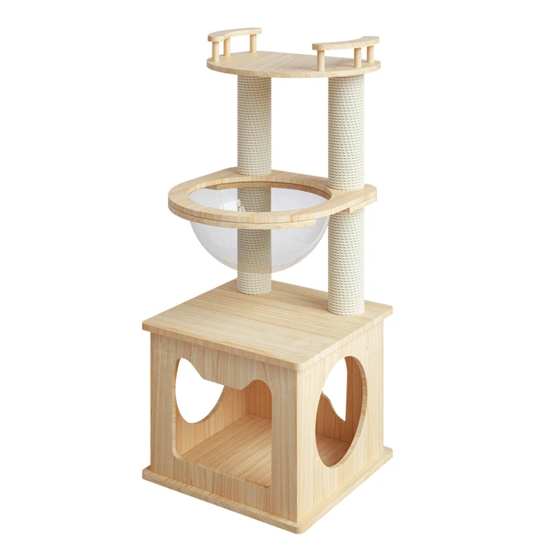 

Customizable Luxury Wooden Cat Tree House Scratcher Pet Furniture Tower Sisal Stable Solid Wood Cat Tree Nest
